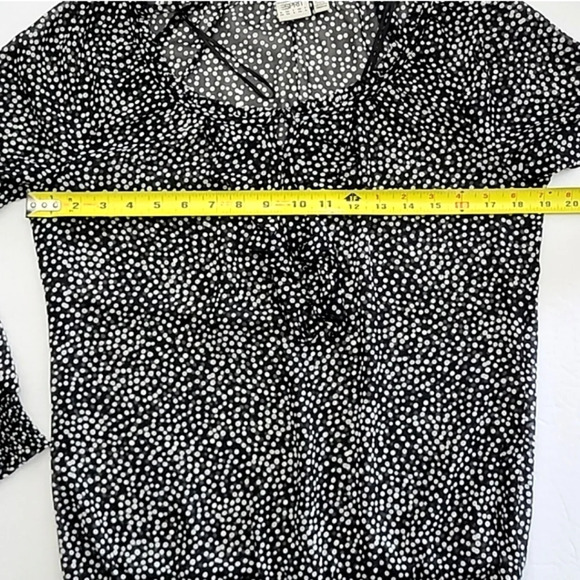 ESPRIT  Blouse Top Black White Polka Dots Semi Sheer Ruffle Long Sleeves Size XS - Picture 10 of 14